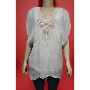 Carla Conti Italian Beige Women's Size L Silk Cap Sleeve Top Blouse NWT #C